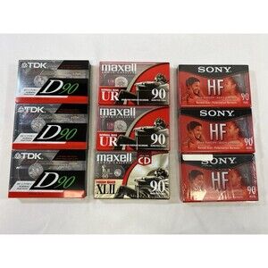Blank Cassette Lot (9 Cassettes / Maxell UR & XLII 90, Sony HF 90, & TDK D90)